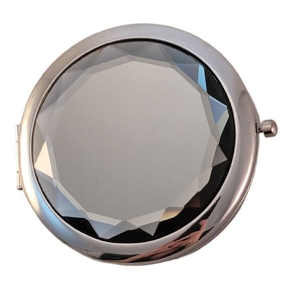 Compact Silver Gray Faceted Crystal Travel Mirror - New! - Picture 4 of 5